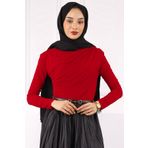 İmajButik Kırmızı Balıkçı Yaka Drapeli Sandy Bluz