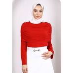 İmajButik Kırmızı Kol Yaka Detaylı Sandy Bluz