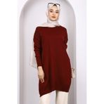 İmajButik Koyu Bordo Bisiklet Yaka Merserize Salaş Triko Tunik