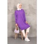 İmajButik Koyu Lila Bisiklet Yaka Merserize Salaş Triko Tunik