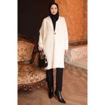 İmajButik Krem Tek Düğmeli Angora Yumoş Triko Hırka