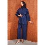 İmajButik Lacivert Bel Bağlamalı Tunik Pantolonlu Takım