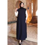 İmajButik Lacivert Bel Kuşaklı Kolları Fırfırlı Elbise