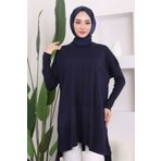 İmajButik Lacivert Bisiklet Yaka Merserize Salaş Triko Tunik