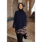 İmajButik Lacivert Ekose Garnili Modal Tunik