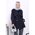 İmajButik Lacivert Kruvaze Yaka Astarlı Trençkot
