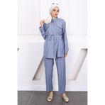 İmajButik Mavi Taşlı Tunik Pantolon Takım