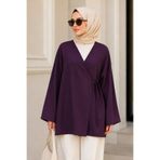 İmajButik Mürdüm Kruvaze Yaka Yandan Bağlamalı Yazlık Kimono Tunik