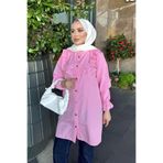 İmajButik Pembe Kol Lastikli Yaka Fırfırlıı Tunik