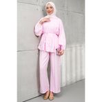 İmajButik Pembe Nervür Detaylı Tunik Pantolonlu Takım