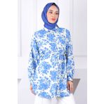 İmajButik Saks Mavi Desenli Düğmeli Gömlek