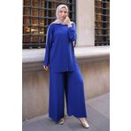 İmajButik Saks Mavi Piliseli Sandy Tunik Pantolon Takım