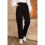 İmajButik Siyah Bel Lastikli Çimalı Kot Pantolon