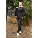 İmajButik Siyah Beli İpli Tunik Pantolonlu Modal Takım