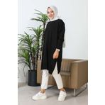 İmajButik Siyah Bisiklet Yaka Merserize Salaş Triko Tunik