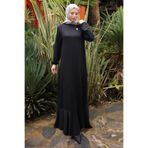 İmajButik Siyah Eteği Katlı Kol Lastikli Modal Elbise