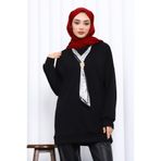İmajButik Siyah Fular Aksesuarlı Modal Tunik