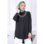 İmajButik Siyah İnci Kolyeli Keten Gömlek