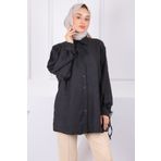 İmajButik Siyah Kol Bağlamalı Keten Tunik
