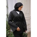 İmajButik Siyah Kuşaklı Scuba Kimono Ceket