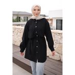 İmajButik Siyah Önü Alerli Düğmeli Tunik