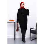 İmajButik Siyah Tek Düğmeli Angora Yumoş Triko Hırka