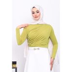 İmajButik Yağ Yeşili Önü Drapeli Sandy Bluz