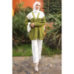 İmajButik Yeşil V Yaka Düğmeli Triko Hırka