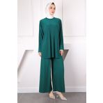 İmajButik Zümrüt Yeşili Piliseli Sandy Tunik Pantolon Takım