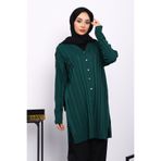 İmajButik Zümrüt Yeşili Soğuk İplik Düğmeli Triko Hırka