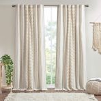IMANI%100 Pamuk Tek Panel Perde Püsküllü Şönil Çizgili Geometrik Baskı Yüzyıl Ortası Görünümlü Çubuk Cep Üstü Oturma Odası Için, Yatak Odası Için Gizlilik Pencere Uygulaması, 127 cm x 213 Cm, - Option-1 - 1BW-Beyaz