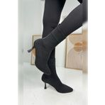 İmerShoes Günlük Kadın Bot Bootie Siyah Triko Ince Yüksek Topuk Streç Çorap Şeritli Sivri Burun Ayakkabı 169