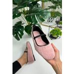 İmerShoes Günlük Kadın Pudra Babet Peluş Lastik Detaylı Oval Burunlu Rahat Hafif Ayakkabı 373