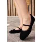 İmerShoes Günlük Kadın Siyah Babet Peluş Lastik Detaylı Oval Burunlu Rahat Hafif Ayakkabı 373