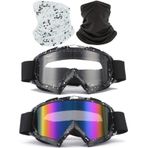 immoono 4 Parça Set, Kir Bisiklet Gözlükleri Yüz Kapaklı Motosiklet Gözlükleri ATV Motokros Sürme Offroad Gözlükleri Yetişkinler Erkekler Kadınlar Gençler için, Mermer Siyah