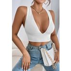 Imoda Kadın Beyaz Çapraz Sırt Detaylı Şık Crop Top Bluz