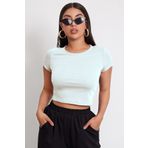 Imoda Kadın Beyaz Yuvarlak Yaka Yarım Kol Crop Top Bluz