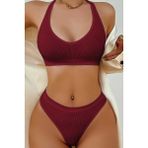 İmoda Kadın Bordo Seamless Tanga Sütyen Takım Yumuşak Kumaşlı Konforlu Tasarım Özellikli Set - L - XL