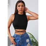 Imoda Kadın Siyah Çapraz Bağlamalı Crop Top Bluz
