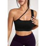 İmoda Kadın Siyah Tek Omuzlu Crop Top Büstiyer Çapraz Askılı Kaşkorse Kumaş Nefes Alabilir Rahat - S - M