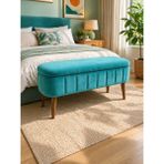 İmoka Dizayn Imoka Dizayn Lina Sandıklı Bench Puf 94X39X49 cm – Turkuaz Babyface Kumaş, Ceviz Ahşap Ayaklı, Depolamalı Antre & Yatak Ucu Kullanımı