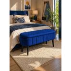 İmoka Dizayn Lina Sandıklı Bench Puf 94X39X49 cm – Sax Mavi Babyface Kumaş, Siyah Ahşap Ayaklı, Depolamalı Antre & Yatak Ucu Kullanımı - Saks Mavisi