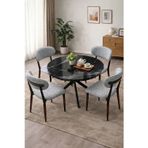 Imperial Star Yuvarlak Yemek Masası Takımı 4 Kişilik – Mermer Desenli Masa + 4 Sandalye – Mutfak & Salon Masa Seti