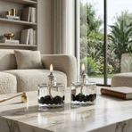 İmperiums Black Pearl Cylinder Dekoratif Kandil Mum 2'li Set - Siyah - 2 Adet