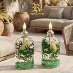 impeRiums Dekoratif Kandil Mum 100 ml 2'Li Set (Yeşil) - İçerisinde doğal bitkiler bulunan el yapımı tekrar doldurulabilir cam kandil mum seti
