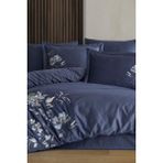 Impero Nakışlı %100 Pamuk Saten Çift Kişilik Nevresim Takımı Lacivert - 200 x 220 cm