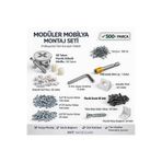 İMT AKSESUAR 500 Parça Profesyonel Modüler Mobilya Montaj Seti -Mobilyalarla Uyumlu Minifix Montaj Ekipmanları Metalik