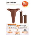 İMT AKSESUAR Aspen 12 cm Ceviz 20 Adet Mobilya Ayağı Robot Süpürgeye Uyumlu Koltuk Tv Ünitesi Konsol Ayağı Kahverengi