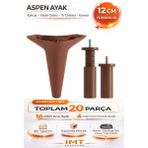 İmt Aksesuar Aspen 12 cm Ceviz 20 Adet Mobilya Ayağı Robot Süpürgeye Uyumlu Koltuk Tv Ünitesi Konsol Dolap Ayağı