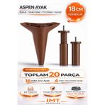 İMT AKSESUAR Aspen 18 cm Ceviz 20 Adet Mobilya Ayağı Robot Süpürgeye Uyumlu Koltuk Tv Ünitesi Konsol Ayağı Kahverengi